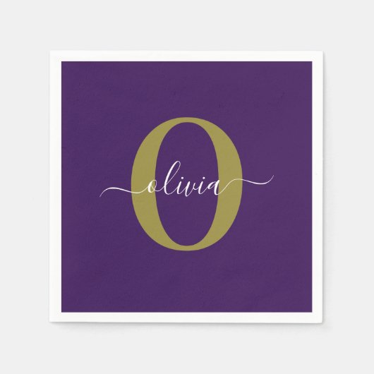 Gepersonaliseerd Monogram Script Name Paars White  Servet (Voorkant)