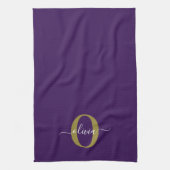 Gepersonaliseerd Monogram Script Name Paars White  Theedoek (Verticaal)