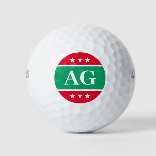 Gepersonaliseerd monogram sterren groen rood golfballen (Voorkant)