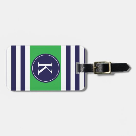 Gepersonaliseerd monogram Stripes Pattern Green Bagagelabel (Voorkant horizontaal)