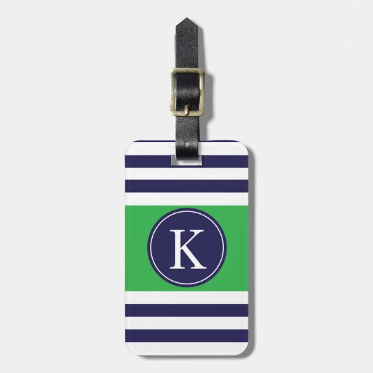 Gepersonaliseerd monogram Stripes Pattern Green Bagagelabel (Voorkant verticaal)