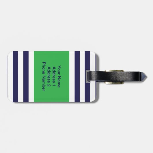 Gepersonaliseerd monogram Stripes Pattern Green Bagagelabel (Achterkant horizontaal)