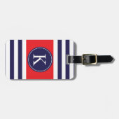 Gepersonaliseerd monogram Stripes Pattern Rood Bagagelabel (Voorkant horizontaal)