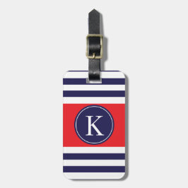 Gepersonaliseerd monogram Stripes Pattern Rood Bagagelabel
