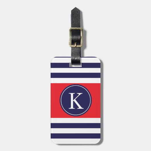 Gepersonaliseerd monogram Stripes Pattern Rood Bagagelabel (Voorkant verticaal)