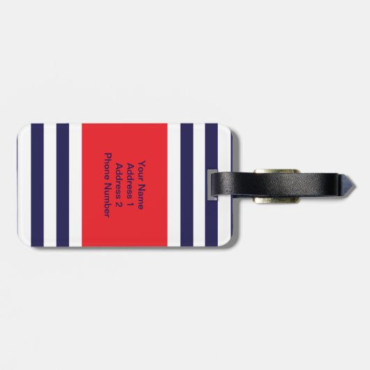 Gepersonaliseerd monogram Stripes Pattern Rood Bagagelabel (Achterkant horizontaal)