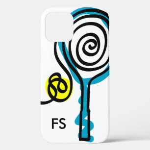 Gepersonaliseerd monogram tennisracket en bal iPhone 12 hoesje
