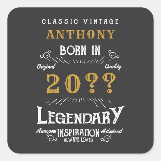 Gepersonaliseerd  monogram van de Retro van de Dag Vierkante Sticker (Voorkant)