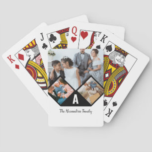 Gepersonaliseerd monogram voor 3 fotocollage famil pokerkaarten