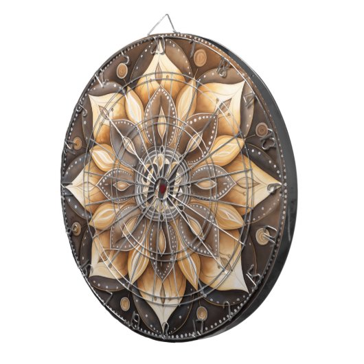 Gepersonaliseerd Monogram Waterverf Bruin Mandala Dartbord (Voorkant Rechts)