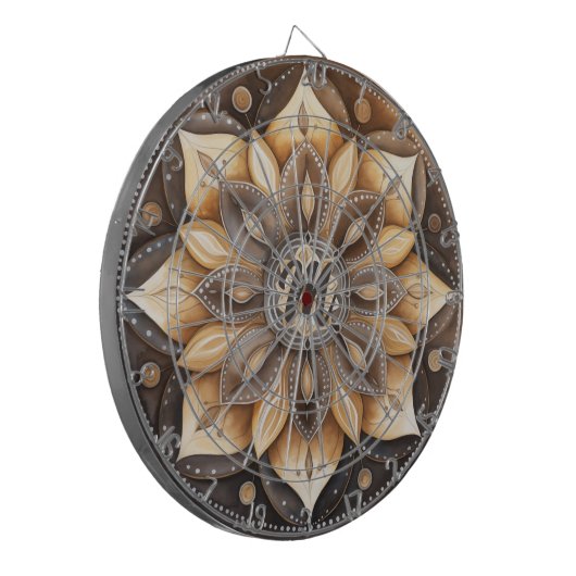 Gepersonaliseerd Monogram Waterverf Bruin Mandala Dartbord (Voorkant Links)