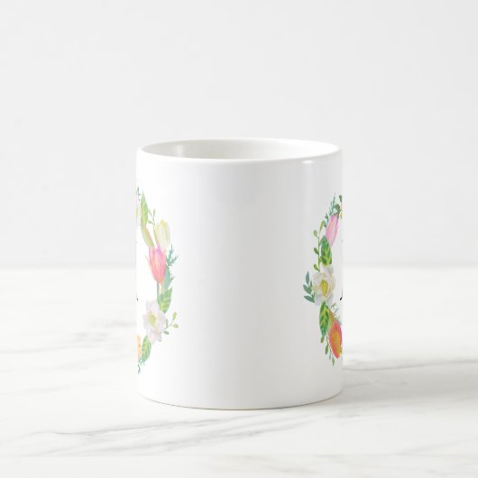 Gepersonaliseerd Monogram, Waterverf Roze Tulp Mok (Center)