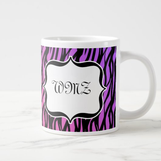 Gepersonaliseerd Monogram Wilde Zebra Print Paars Grote Koffiekop (Rechts)