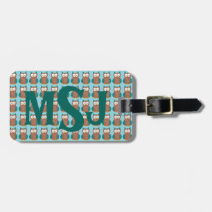 Gepersonaliseerd monogram Wise Brown Barn Owl Bird Bagagelabel