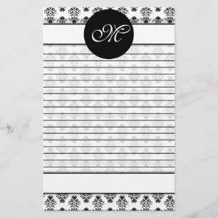 Gepersonaliseerd monogram witte & zwarte Damask Li Briefpapier