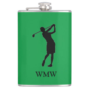 Gepersonaliseerd Monogram Woman Golfer Flask Heupfles