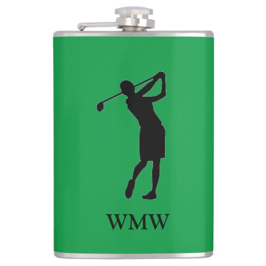 Gepersonaliseerd Monogram Woman Golfer Flask Heupfles (Voorkant)