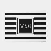 Gepersonaliseerd monogram zwart en witte streep deurmat (Voorkant)