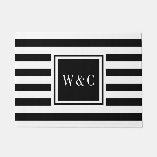 Gepersonaliseerd monogram zwart en witte streep deurmat (Voorkant)