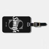 Gepersonaliseerd monogram zwart grijs en witte fam bagagelabel (Voorkant horizontaal)