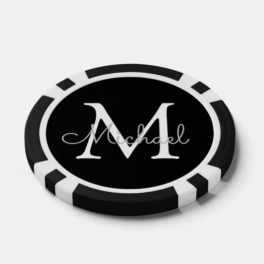 Gepersonaliseerd monogram zwart-wit eenvoudig poker chips (Enkel)