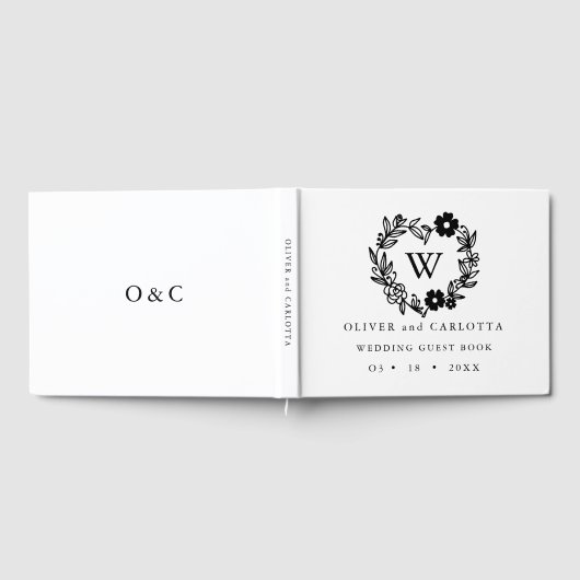 Gepersonaliseerd monogram zwart-wit gastenboek (Volledig)
