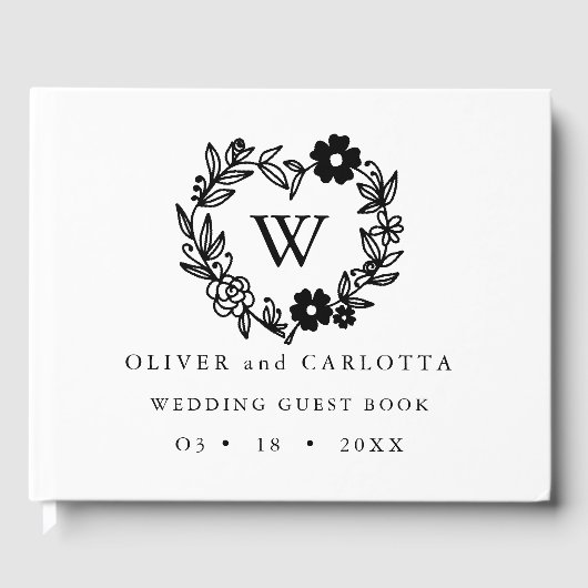Gepersonaliseerd monogram zwart-wit gastenboek (Voorkant)