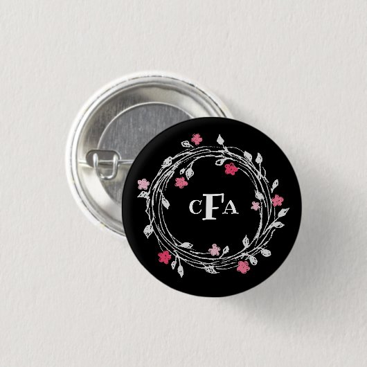 Gepersonaliseerd monogram zwart-wit ronde button 3,2 cm (Voorkant /achterkant)