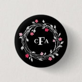 Gepersonaliseerd monogram zwart-wit ronde button 3,2 cm (Voorkant)