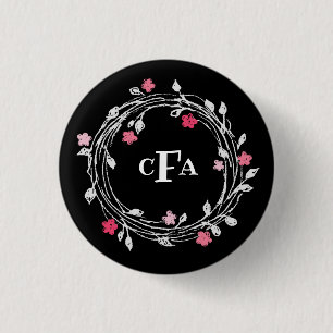 Gepersonaliseerd monogram zwart-wit ronde button 3,2 cm