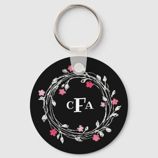 Gepersonaliseerd monogram zwart-wit sleutelhanger (Voorkant)