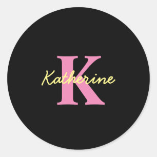 Gepersonaliseerd Monogrammed Black Modern Ronde Sticker
