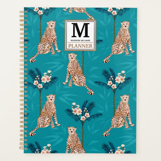 Gepersonaliseerd Monogrammed Blue Leopard Pattern  Planner (Voorkant)