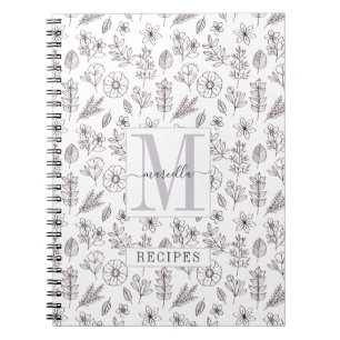 Gepersonaliseerd Monogrammed Recipe Floral Pattern Notitieboek