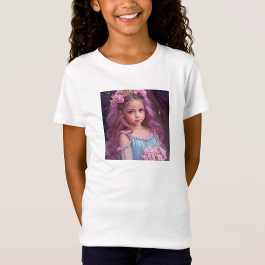 Gepersonaliseerd mooi meisje met roze bloemen t-shirt (Voorkant)