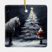 Gepersonaliseerd mooi paard en kerstman keramisch ornament (Voorkant)
