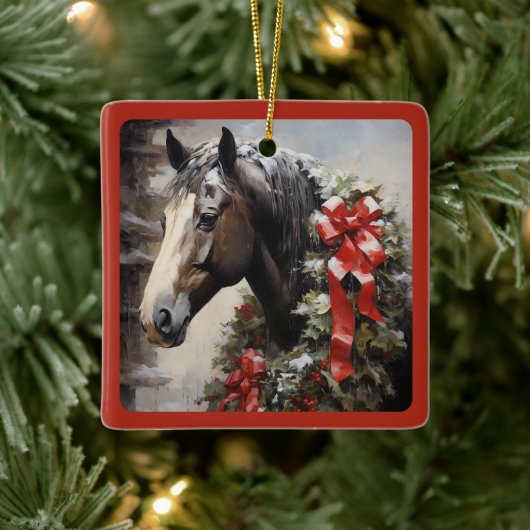 Gepersonaliseerd mooi paard met krans kerst keramisch ornament (Boom)