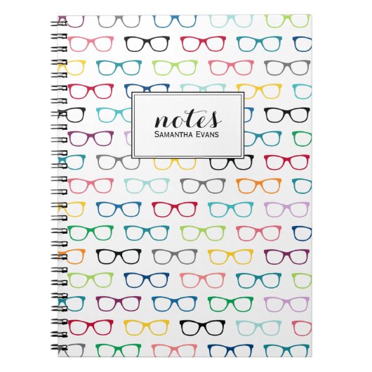 Gepersonaliseerd Multicolor Nerd Glasses Patroon Notitieboek (Voorkant)