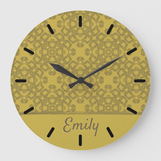 Gepersonaliseerd Mustard Yellow Pattern Grote Klok (Voorkant)