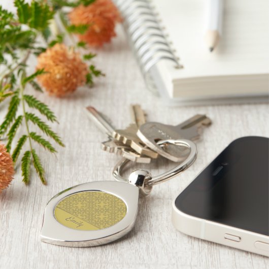 Gepersonaliseerd Mustard Yellow Pattern Sleutelhanger (Zijkant)
