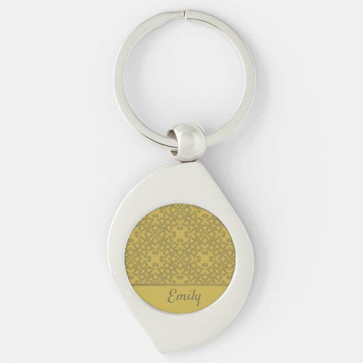 Gepersonaliseerd Mustard Yellow Pattern Sleutelhanger (Voorkant)