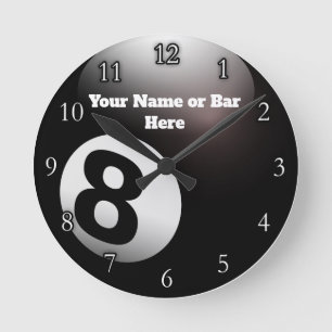 Gepersonaliseerd Naam 8 Ball Billiards Pool Bar Ronde Klok