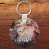 Gepersonaliseerd Naam Baby Foto Chic Script Sleutelhanger (Voorkant)