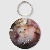 Gepersonaliseerd Naam Baby Foto Chic Script Sleutelhanger (Achterkant)