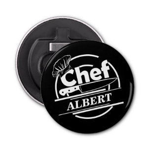Gepersonaliseerd naam Chef Black Button Flesopener