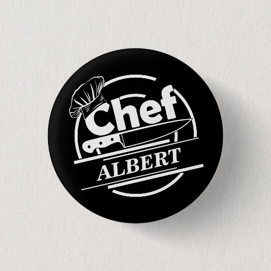 Gepersonaliseerd naam Chef Black Ronde Button 3,2 Cm (Voorkant)