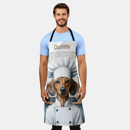 Gepersonaliseerd naam Dachshund Dog Cooking Chef Schort (Gedragen)