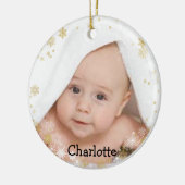 Gepersonaliseerd Naam en Foto Ronde Snowflake Keramisch Ornament (Links)