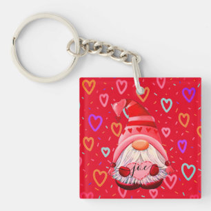 Gepersonaliseerd Naam LOVE Hearts Gnome Valentijn  Sleutelhanger