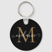 Gepersonaliseerd Naam Monogram  Chic Script Black Sleutelhanger (Achterkant)
